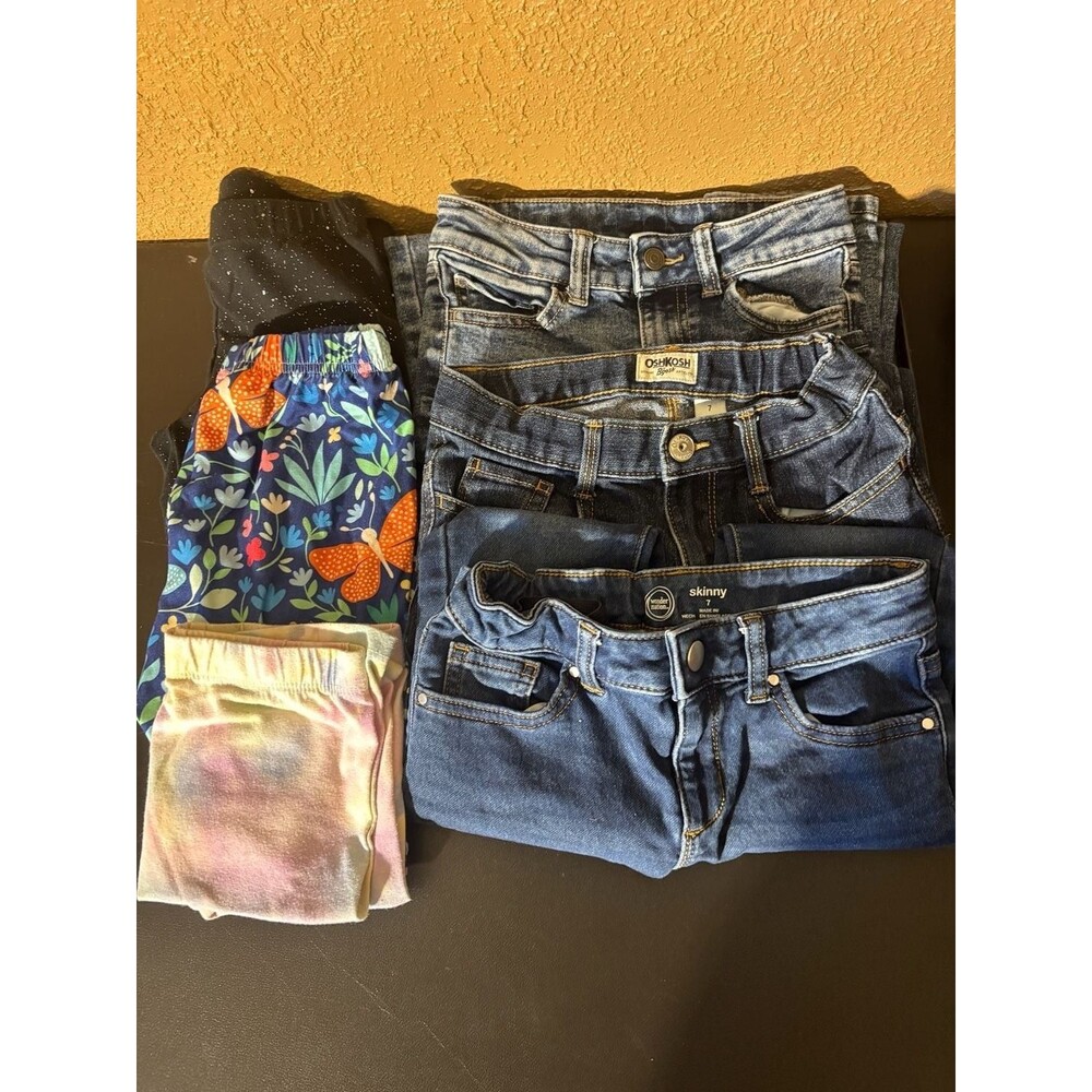 Girls Size 7 Jeans and Leggings Lot of 6